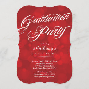 Invitation Fête de remise des diplômes rouge de Bokeh de