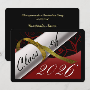 Invitation Fête de remise des diplômes rouge et or