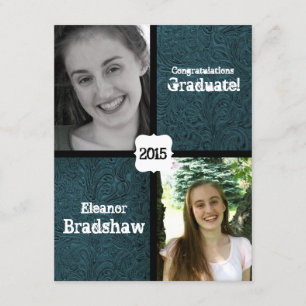 Invitation Fête de remise des diplômes simili cuir bleue de