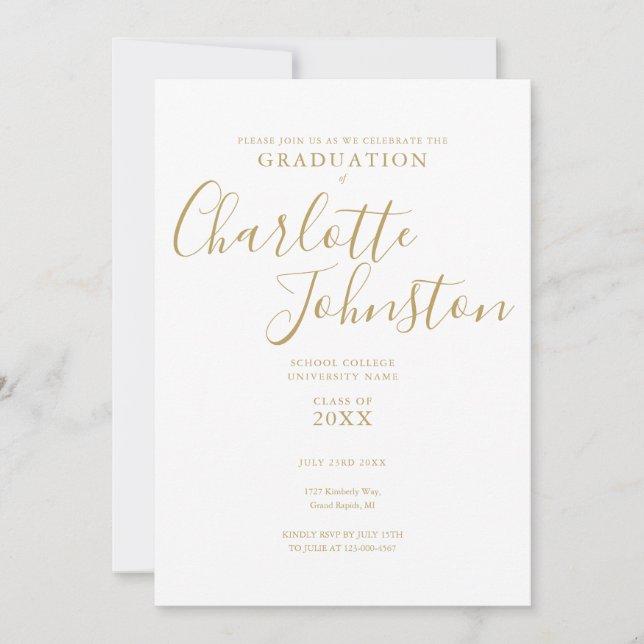 Invitation Fête de remise des diplômes Simple Élégant Script  (Devant)