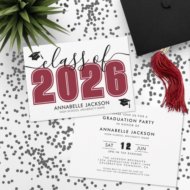 Invitation Fête de Remise des Diplômes Simple Rouge (Simple Modern Red Graduation Party Invitation)