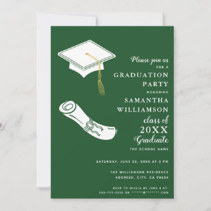Invitation Fête de remise des diplômes simple verte