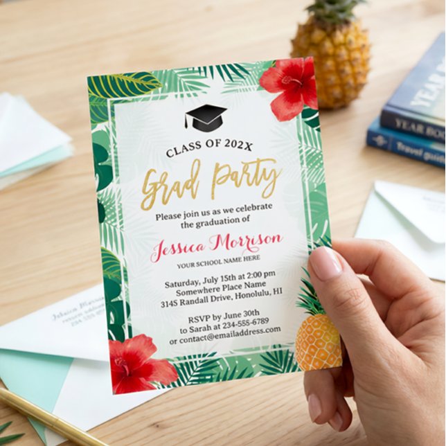 Invitation Fête de remise des diplômes Tropicale Luau Ananas (Créateur téléchargé)