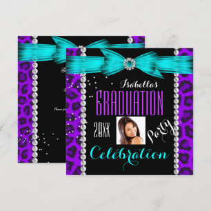 Invitation Fête de Remise des Diplômes Violet Bleu Turquoise 