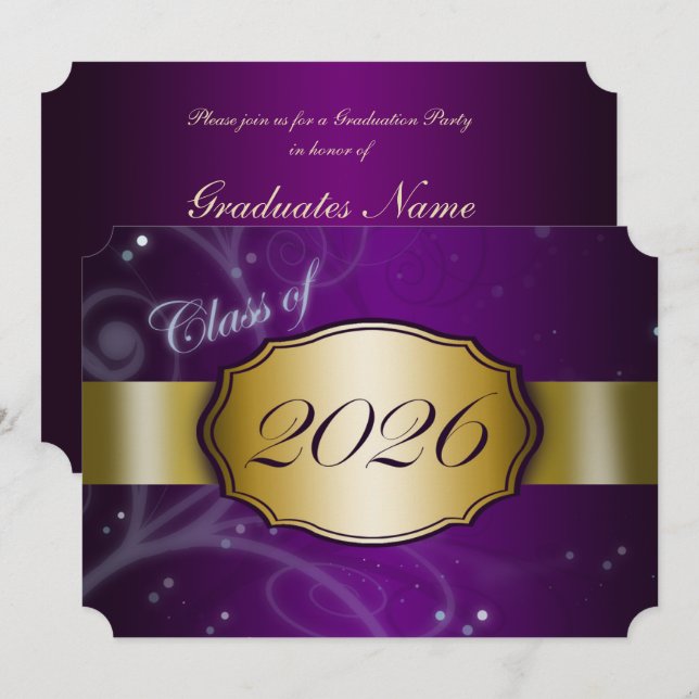 Invitation Fête de remise des diplômes Violet et Or 2026 (Devant / Derrière)