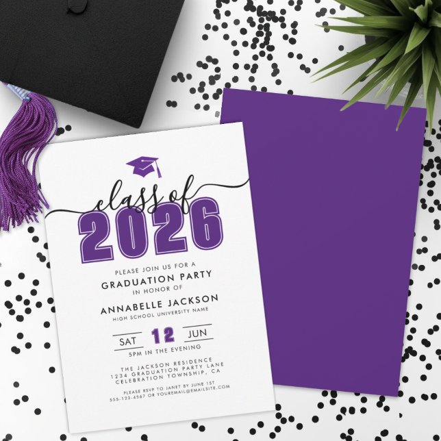 Invitation Fête de remise des diplômes violette (Simple Modern Purple Graduation Party Invitation)