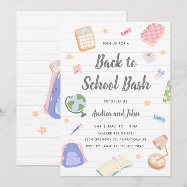 Invitation Fête de rentrée Pastel ludique (Devant / Derrière)