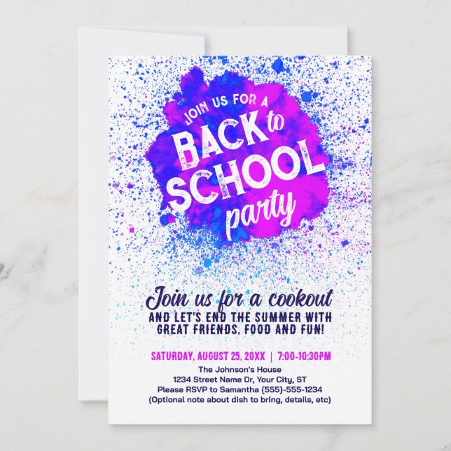 Invitation Fête de Rentree Scolaire avec Tache de  (Devant)