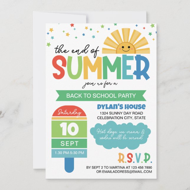 Invitation Fête de rentrée scolaire de fin d'été pour garçon (Devant)