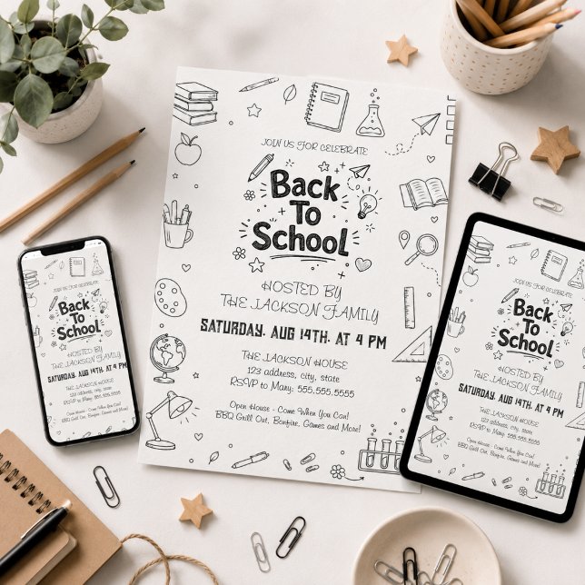 Invitation Fête de rentrée scolaire dessinée à la main (Créateur téléchargé)