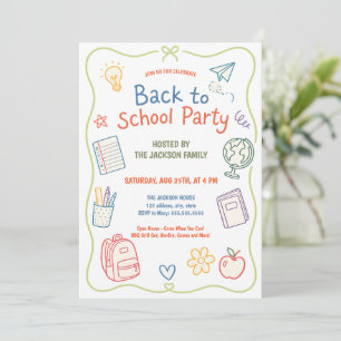 Invitation Fête de rentrée scolaire Pastel Doodle