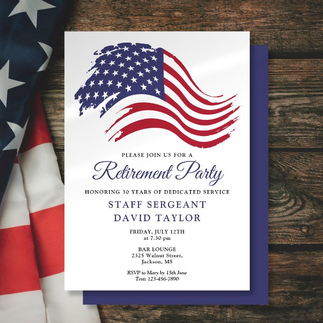 Invitation Fête de retrait du drapeau américain patriotique (Patriotic American Flag Retirement Party Invitation)