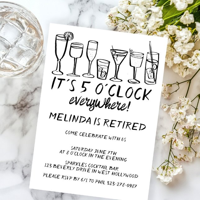 Invitation FÊTE DE RETRAITE 17H PARTOUT Boissons Cocktail (RETIREMENT PARTY 5PM EVERYWHERE Cocktail Drinks Invitation
)