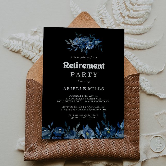 Invitation Fête de retraite à fleurs bleues de la Royal Navy (Créateur téléchargé)