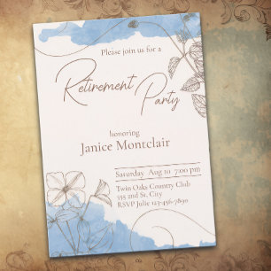 Invitation Fête de retraite aquarelle floral bleu et marron