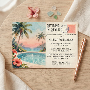 Invitation Fête de retraite au bord de la piscine au coucher 