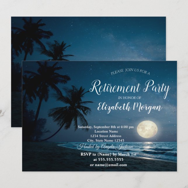 Invitation Fête de retraite au coucher du soleil sur les palm (Devant / Derrière)