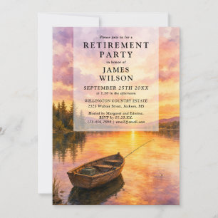 Invitation Fête de retraite au lac avec bateau de pêche à l'a