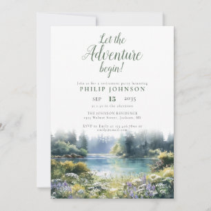Invitation Fête de retraite au lac de la forêt d'aventure déb