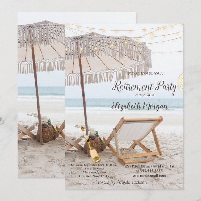 Invitation Fête de retraite au vin sur chaise de plage (Devant / Derrière)