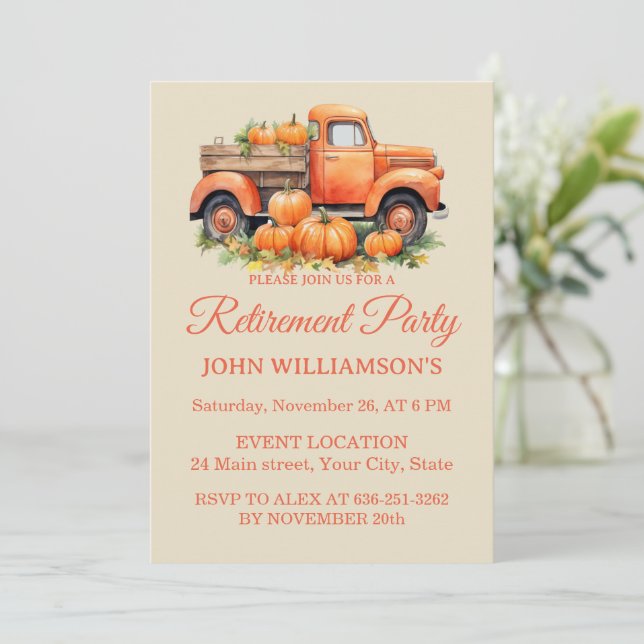Invitation Fête de retraite automnale à l'aquarelle rustique  (Debout devant)