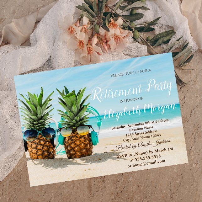 Invitation Fête de retraite aux ananas de plage tropicale  (Créateur téléchargé)