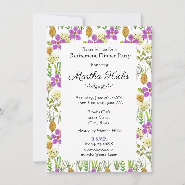 Invitation Fête de retraite aux fleurs aquarelles  (Devant)