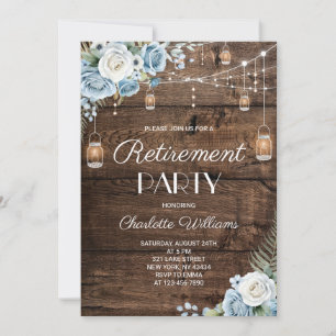 Invitation Fête de retraite aux fleurs bleues rustiques