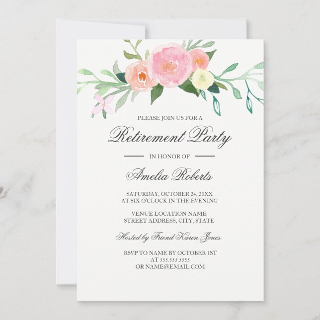 Invitation Fête de retraite aux fleurs sauvages aquarelle (Devant)