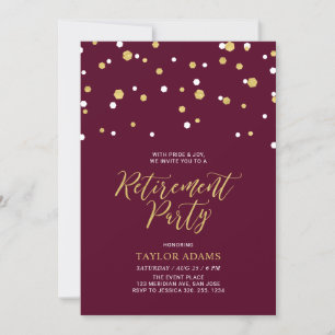 Invitation Fête de retraite avec confettis hexagonaux bordeau