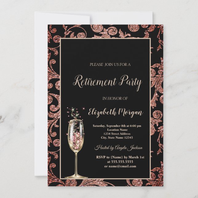 Invitation Fête de retraite avec des tourbillons de verre de  (Devant)