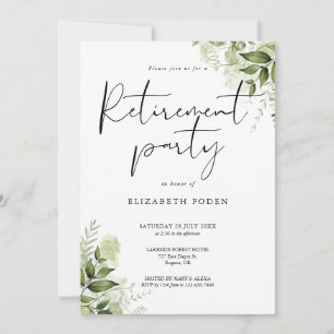 Invitation Fête de retraite avec écriture élégante et fleurs 