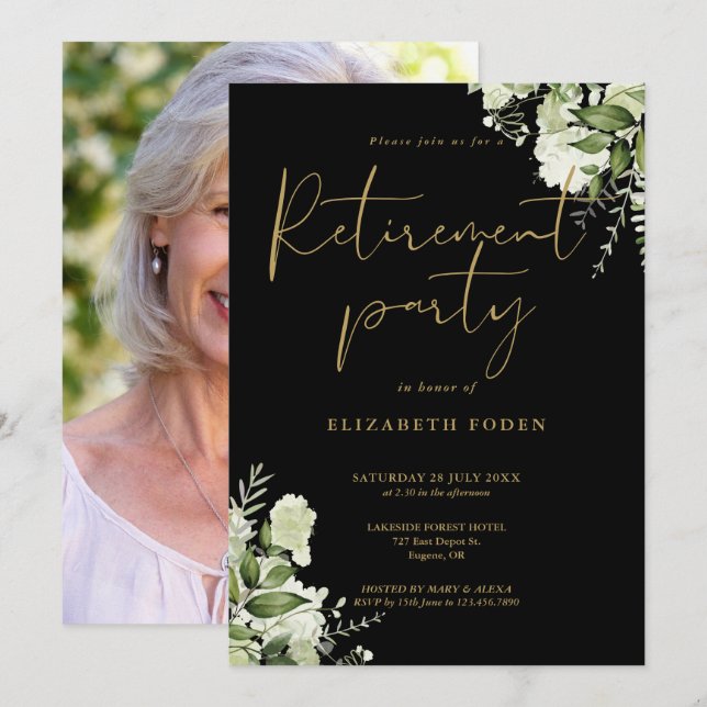 Invitation Fête de retraite avec photo de fleurs et écriture (Devant / Derrière)