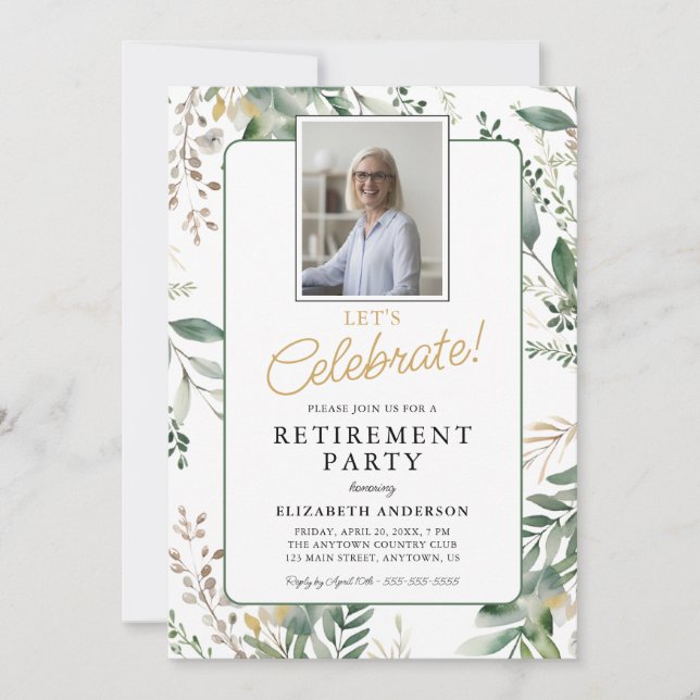 Invitation Fête de retraite avec photo de verdure élégante (Devant)