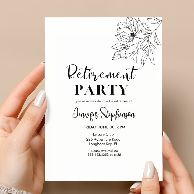 Invitation Fête de retraite avec typographie florale élégante (Elegant Floral Typography Retirement Party Invitation
)