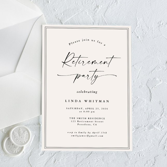 Invitation Fête de retraite avec une écriture calligraphique  (Créateur téléchargé)