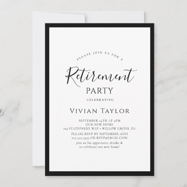 Invitation Fête de retraite avec une simple écriture calligra (Devant)