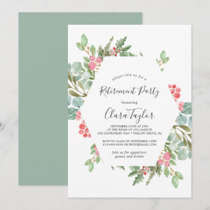 Invitation Fête de retraite avec verdure de Noël et baies rou