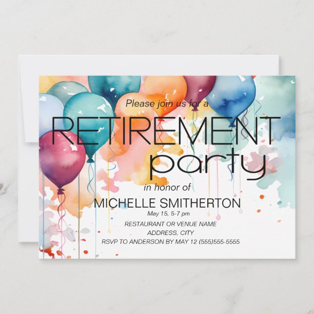 Invitation Fête de retraite Ballons colorés amusants  (Devant)