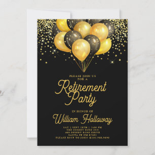 Invitation Fête de retraite Ballons noirs or