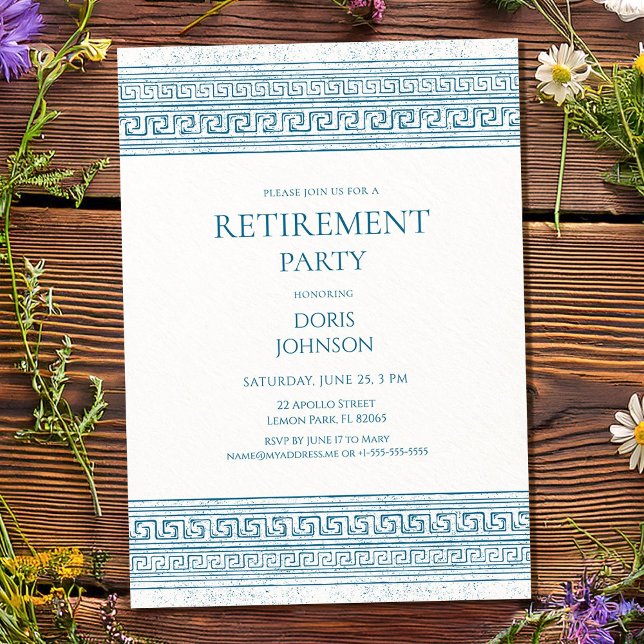 Invitation Fête de retraite bleue avec éléments de pierre (Créateur téléchargé)