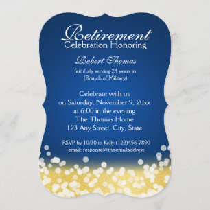 Invitation Fête de retraite Blue and Gold Sparkle