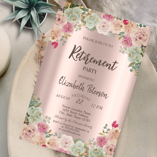 Invitation Fête de retraite Boho Roses Confetti (Créateur téléchargé)