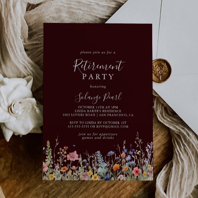 Invitation Fête de retraite botanique de prairie rustique (Créateur téléchargé)