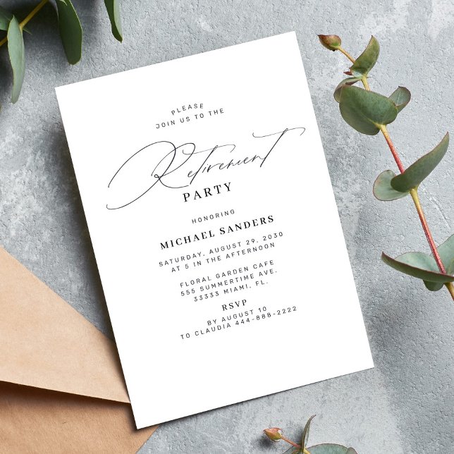 Invitation Fête de retraite calligraphie classique minimalist (Créateur téléchargé)