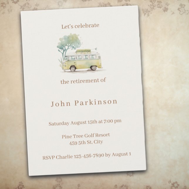 Invitation Fête de retraite Camionnette aquarelle (Créateur téléchargé)