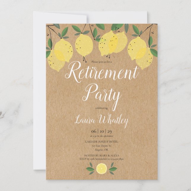Invitation Fête de retraite Citrons Kraft rustique (Devant)