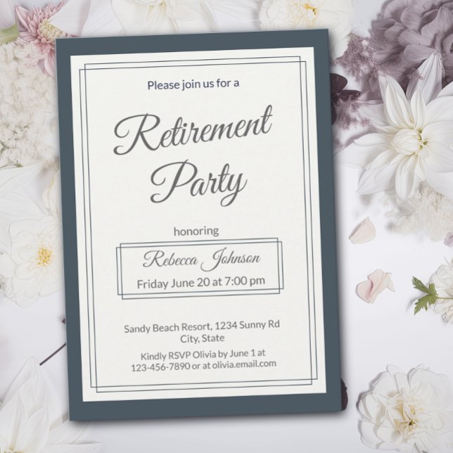 Invitation Fête de retraite Classique Simple Gris et Crème (Créateur téléchargé)