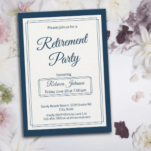 Invitation Fête de retraite Classique Simple Navy et crème