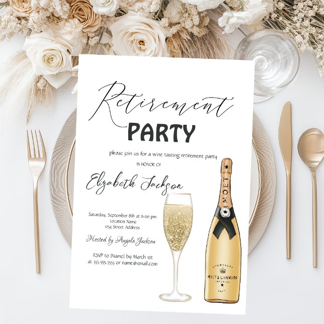 Invitation Fête de retraite de bouteille de Moet en verre (Créateur téléchargé)